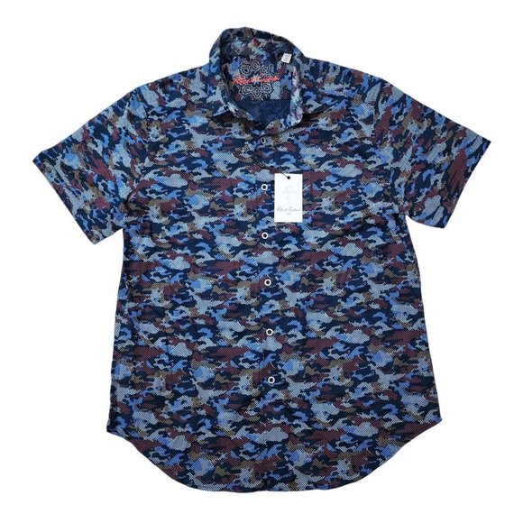 Robert Graham NWT Blue Shirt Contrast Shortsleeve Button Medium - Picture 1 of 4